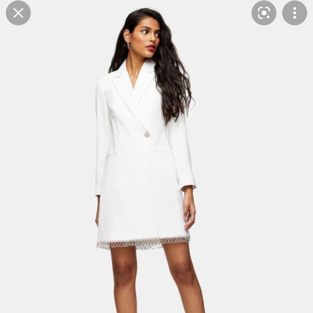 White Bridal Blazer Dress with Crystal Trim